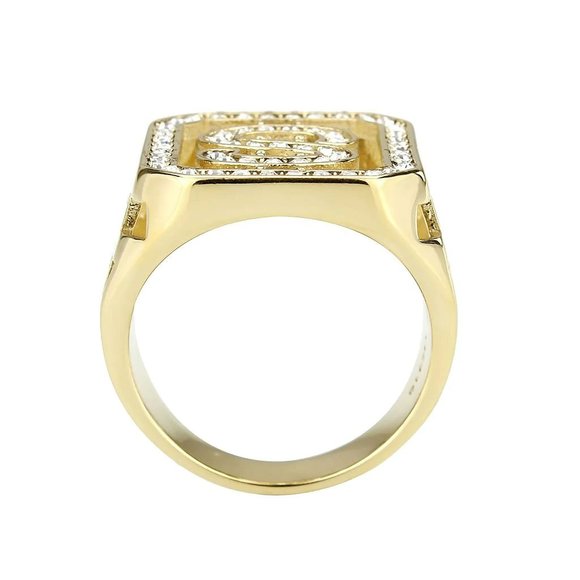 Dollar Sign Crystal Men's Ring in Gold Plated Stainless Steel - Picture 3 of 5